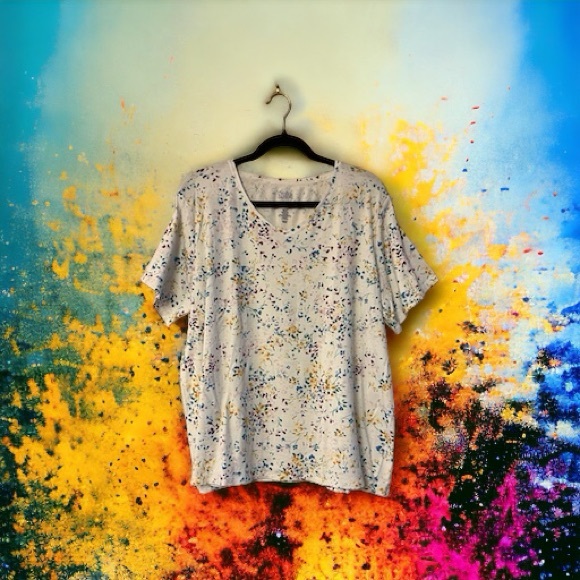 Croft & Barrow White w/Colourful Splatter Floral Print T-Shirt - Picture 1 of 10